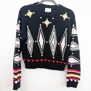 Hayley Menzies Intarsia Diamond Beaded Sweater Size XS